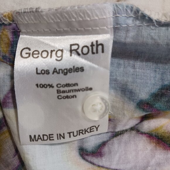Georg Roth Los Angeles  Med. Cotton Button Down Top Ruffled Artsy Abstract Print - Picture 15 of 16